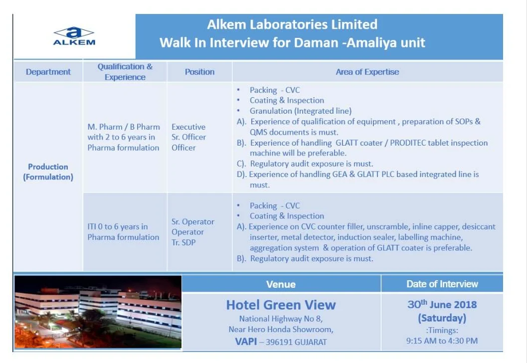 Production job at Alkem Laboratories Limited