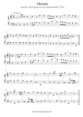 Free piano sheet music of Johann Sebastian Bach: Menuet  (From Little Notebook for Anna Magdalena Bach)