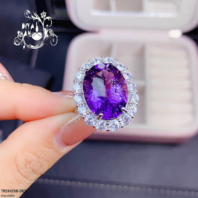 Purple Stone and Zircon Embalsihed Rings