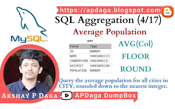 HackerRank: [SQL Aggregation - 4/17] Average Population | AVG, FLOOR & ROUND Function in SQL