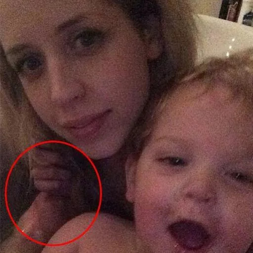 Selfie photo of British model Peaches Geldof and her child shaken by a mysterious hand