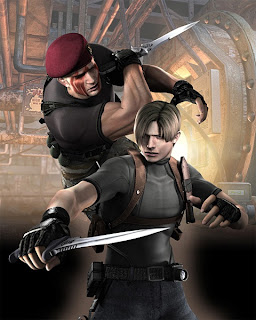 Leon e Krauser em uma briga de facas em "Resident Evil 4"