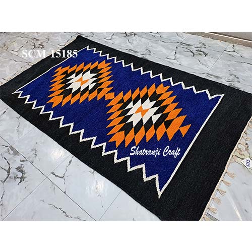 Satranji latest design price 3'x5' feet floor mat black blue and yellow color শতরঞ্জি দাম SCM-15185