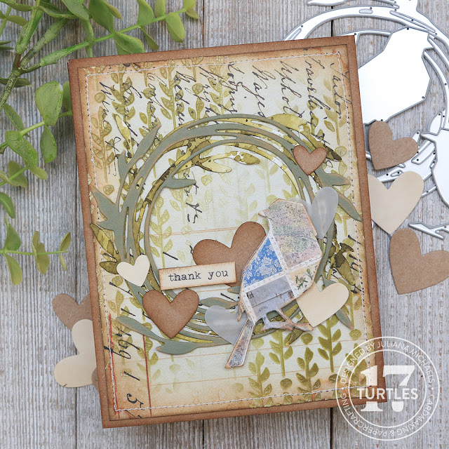 Thank You Patchwork Love Birds Card by Juliana Michaels featuring Tim Holtz Sizzix 2024 Vault Collection Love Birds and Funky Floral Wreath