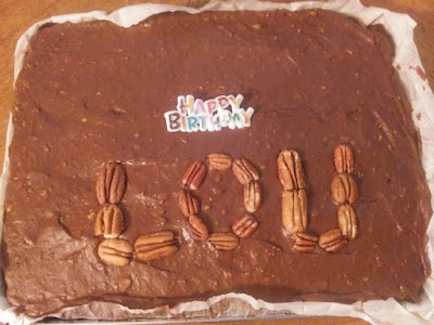 Grain free cinnamon sheet cake with chocolate avocado frosting