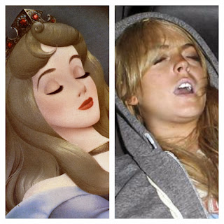 sleeping beauty next to drunken Lindsay Lohan sleeping
