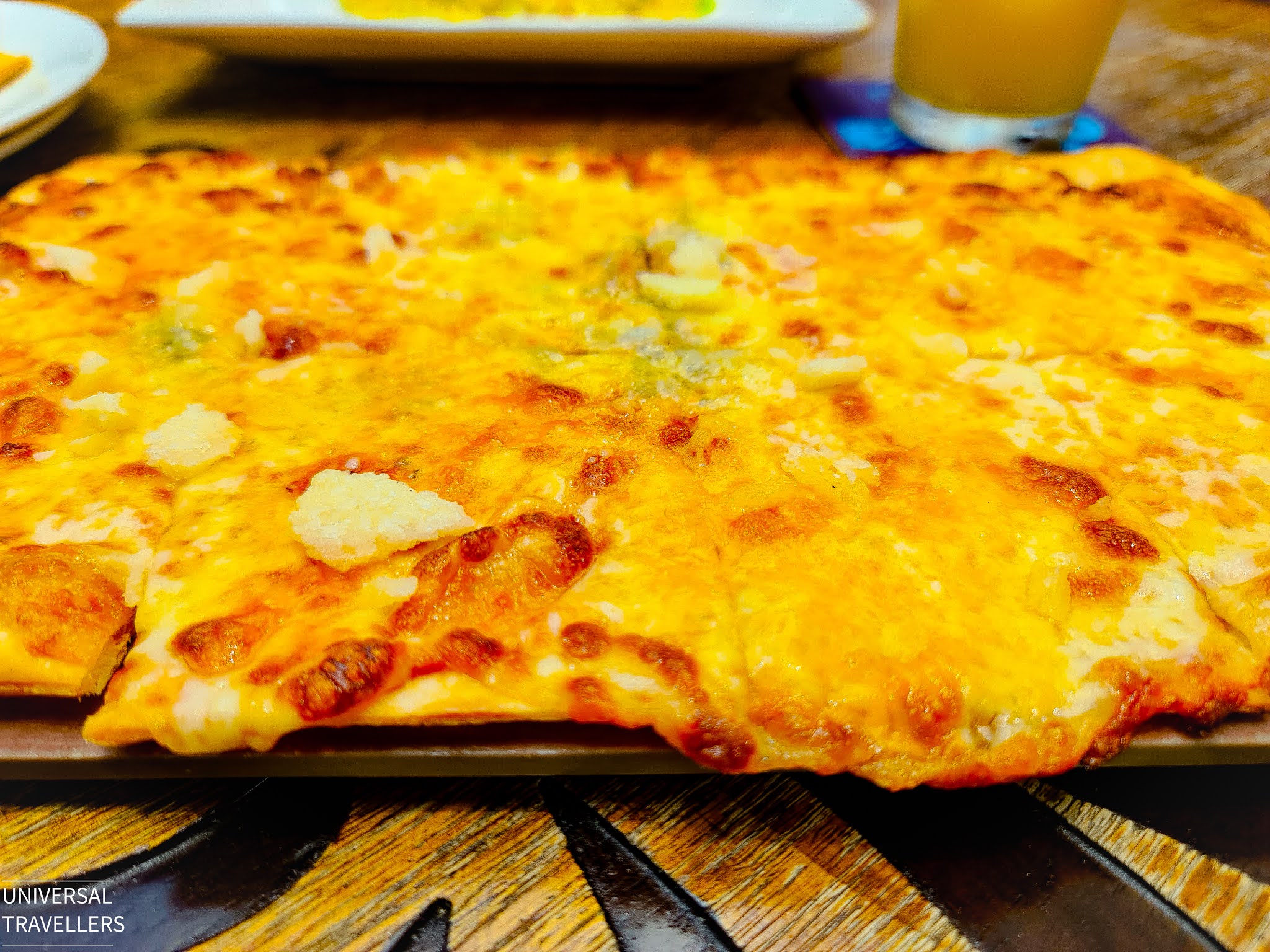 A cheese pizza served at the Tiger Street Lab restaurant, located at level 5 inside the Jewel Changi Airport