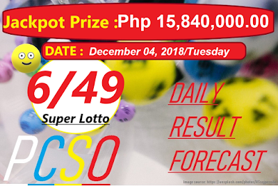 December 04, 2018 6/49 Super Lotto Result 6 digits winning number combination