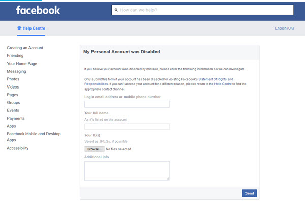 recover disabled Facebook account 