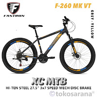 Sepeda Gunung Fastron F260MK-VT 3x7-MD 27.5 Inch x 2.30 Inch MTB Hi-Ten Steel 3x7 Speed Fork Susp Travel 110mm Mech Disc Brake XC Mountain Bike Dewasa