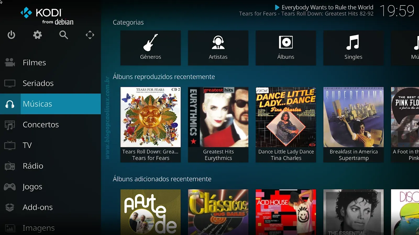 Kodi executando no Ubuntu 22.04 LTS (Jammy Jellyfish)