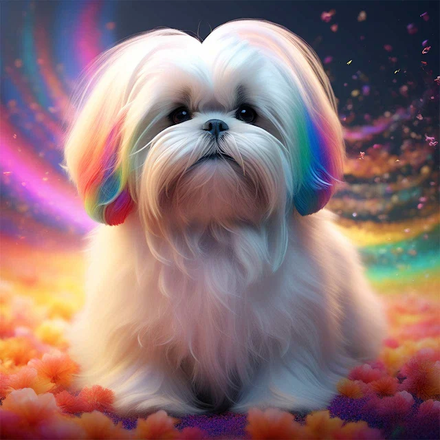 Papel De parede Infantil Shih-tzu Branco com Orelhas de Arco-íris