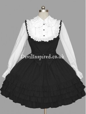 Black and White Lolita Dress with Multi-Layered Ruffles