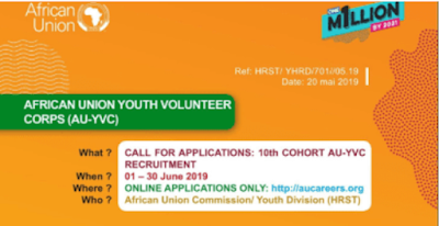 Funded: 10th Batch African Union Youth Volunteer Corps (AU-YVC) 2019 for Young African Professionals