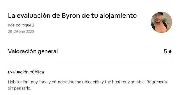 ¡Es hora de compartir la buena noticia! Nuestro querido @Boel Boutique Hostal en Guayaquil recibió una reseña de 5 estrellas de un pasajero de AIRBNB: "¡Una habitación muy linda y cómoda, buena ubicación y el anfitrión muy amable! ¡Regresaría sin pensarlo!". ¡Estamos muy felices de que nuestros clientes disfruten su estadía con nosotros! www.boelboutique.com #BoelBoutiqueHostel #Guayaquil #AIRBNB #Hospedaje #Recomendado