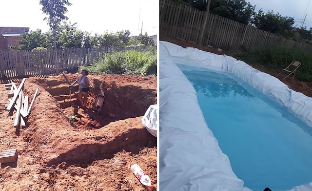 Em plena quarentena, acreana constrói piscina no quintal de casa