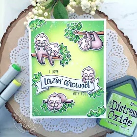 Sunny Studio Stamps: Phoebe Alphabet Banner Basics Silly Sloths Frilly Frame Dies Everyday Card by Ashley Ebben