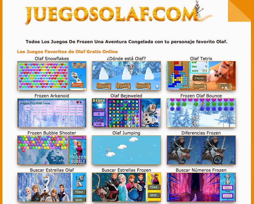 Disfruta de una gran variedad de juegos de olaf visitando la web www.juegosolaf.com