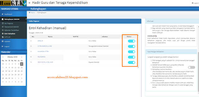 Cara Mengisi (Entri) Hadir Guru dan Tenaga Kependidikan di DHGTK V.2 