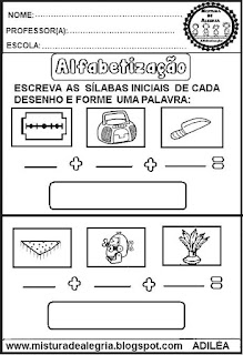 Atividades de alfabetização, formação de palavras