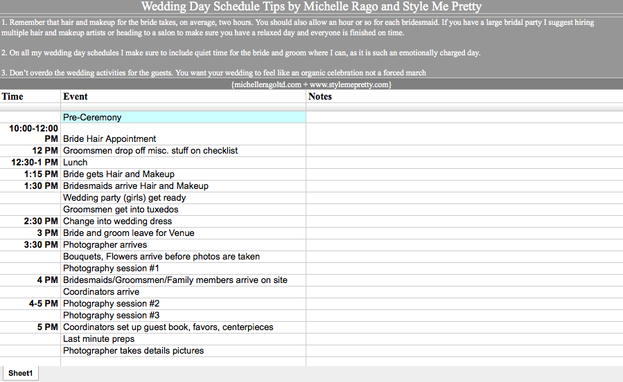 Wedding day schedule wedding day schedule template