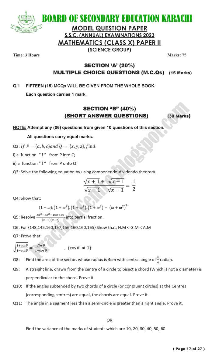 paper-pattern-class-10th-model-paper-for-annual-examinations-2023-science-group