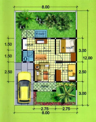 Denah Rumah Minimalis 2 Kamar Tidur