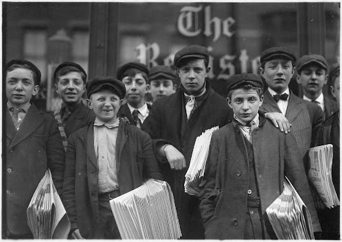 A group of newsboys circa 1909