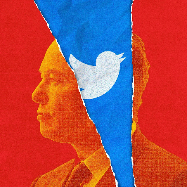 Illustration of Elon Musk with Twitter logo