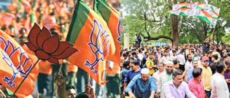 BJP and NCP party flags fluttering in the wind