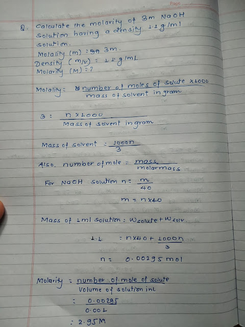 Calculate the Molarity of 3m NaOH solution having a density 1.1g/ml.