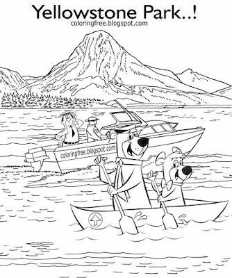 Boating national park Yellowstone Mary lake yogi bear campsite water sport printable coloring image