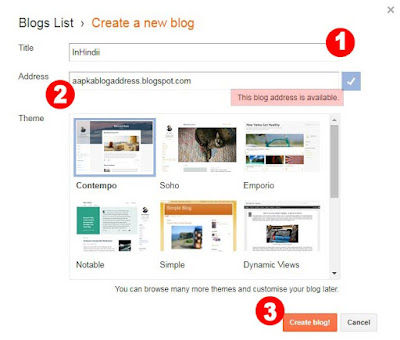 Add your blog detail like "Blog Title, Website URL Address, Blog Template (Theme).