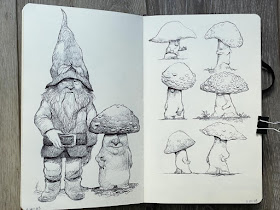08-The-gnome-and-the-mushroom-Creature-Drawings-Dave-Mottram-www-designstack-co