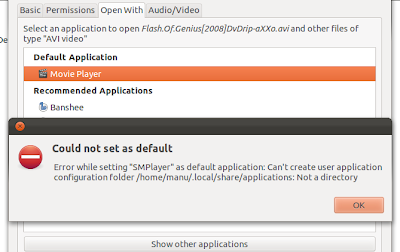 Error while setting new default application in Ubuntu 11.10