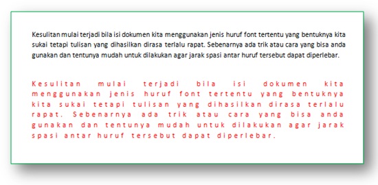 gambar contoh perubahan / perbedaan spasi antar karakter (characters spacing)