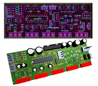 2.1 HiFi Preamplifier LM1036 + Subwoofer Filter 4558