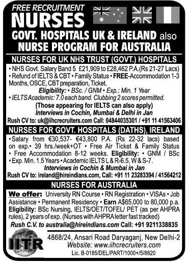 Govt Hospital Jobs for UK, Ireland & Australia - Free Recruitment