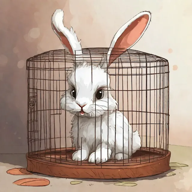 Un conejito blanco en una jaula