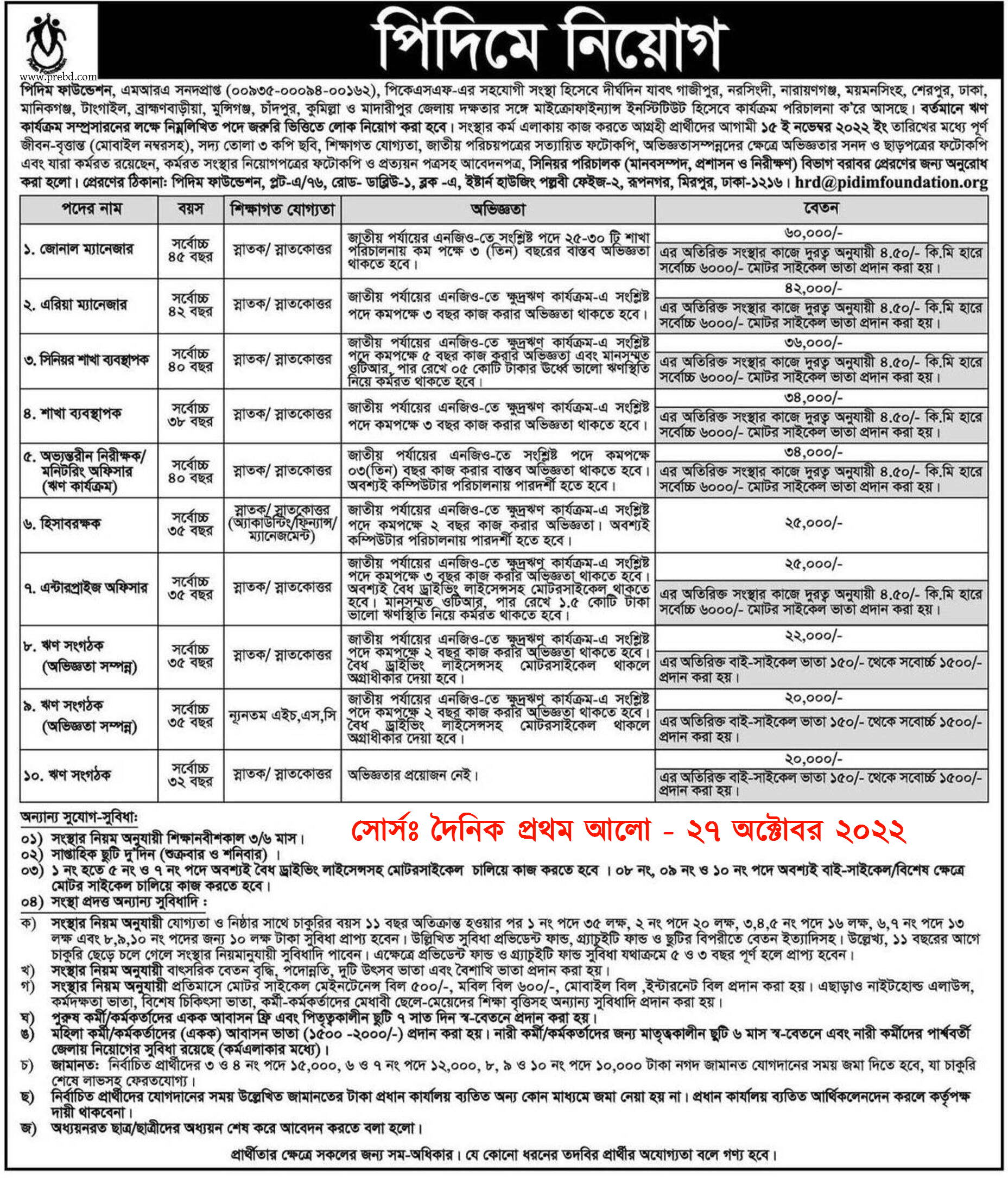 Pidim Foundation Job Circular 2022