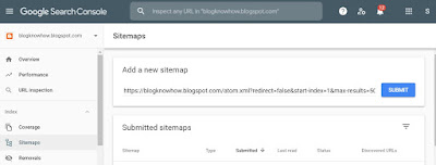 Choose Sitemaps in Google Search Console Menu to Add a New Sitemap for a Blogger Blog