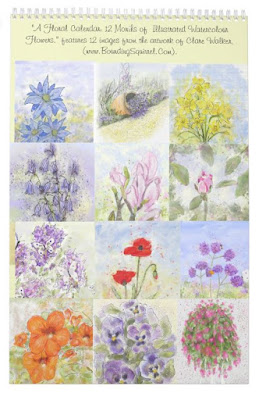 Composite image showing all 12 images in the floral calendar, taken from the back of the calendar.