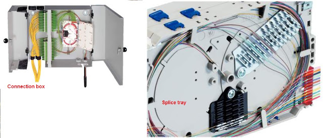 Connection box and splice tray used in in-house cabling 