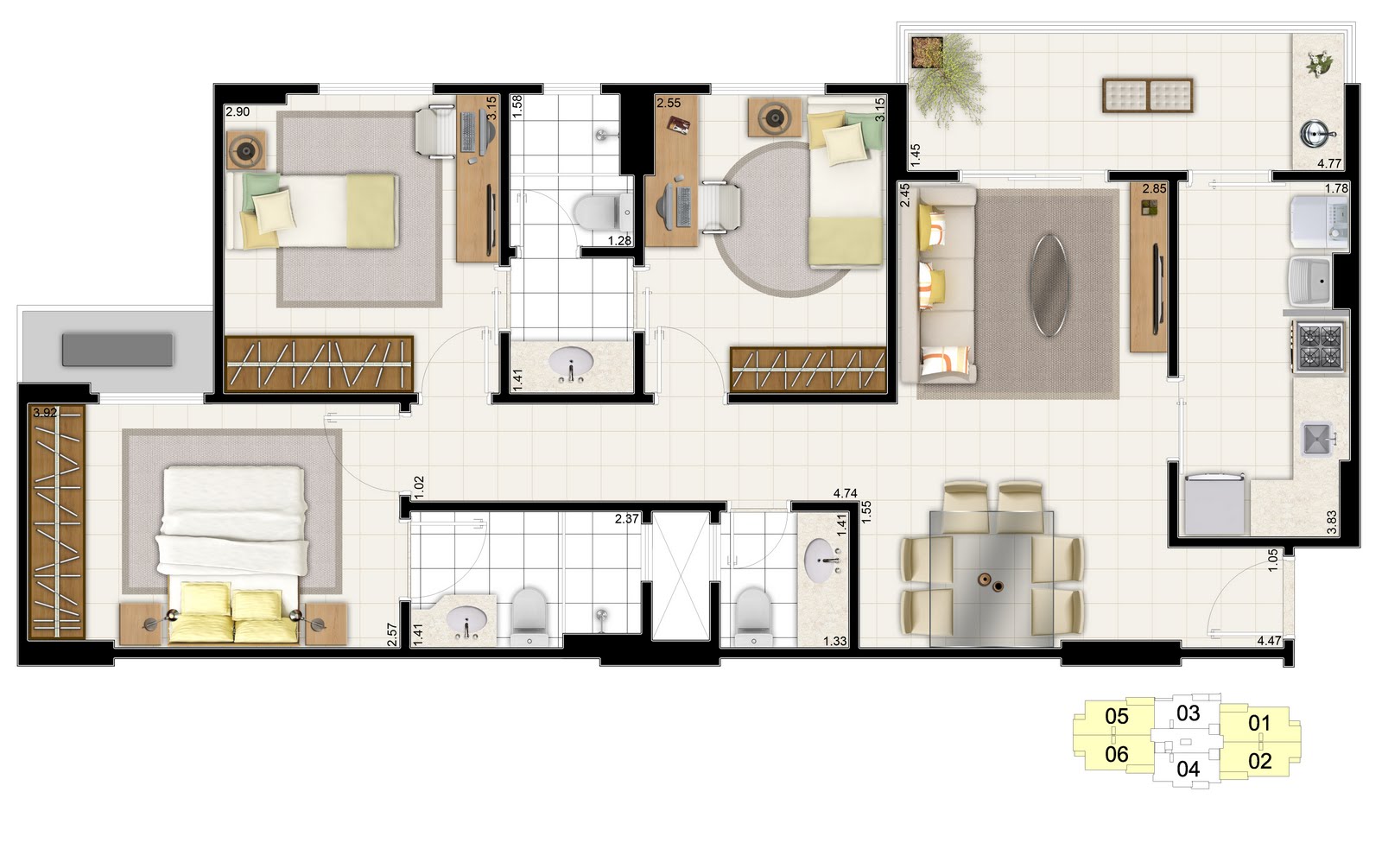 plantas de casas com 3 quartos sendo 1 suite - Planta de Casa 3 Quartos 115m² Monte Sua Casa