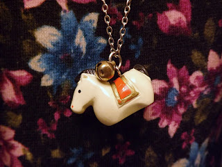 cream horse necklace cute charm bell pendant floral dress
