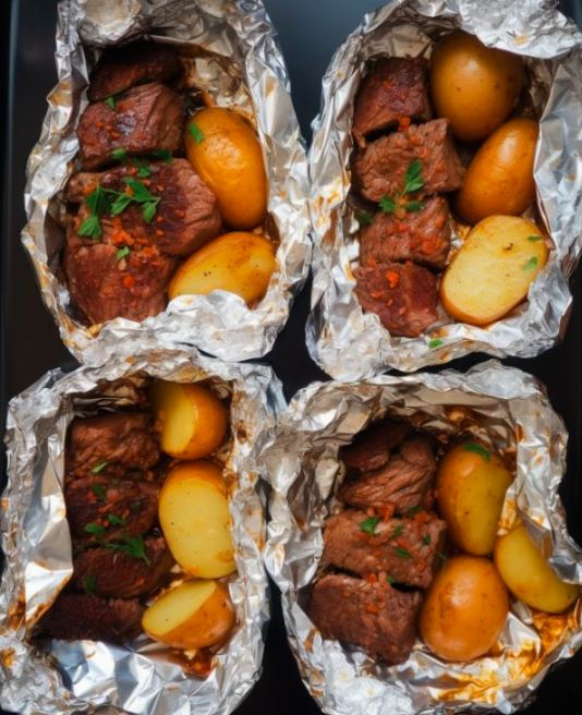 Garlic Steak And Potato Foil Packets Recipe