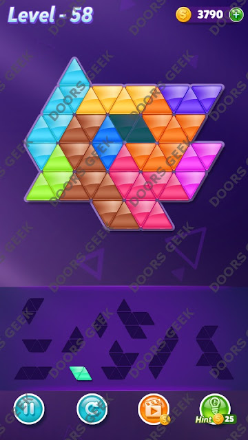 Block! Triangle Puzzle 10 Mania Level 58 Solution, Cheats, Walkthrough for Android, iPhone, iPad and iPod