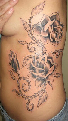 Black and Grey Flower Tattoo Design for Girls Sidebody tattoo