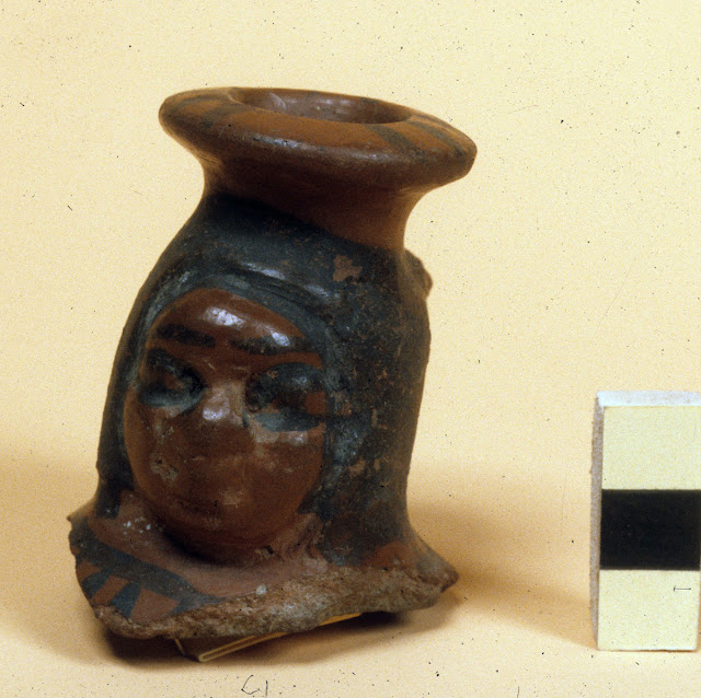 Female head, the neck of an anthropomorphic vessel: Dynasty 18