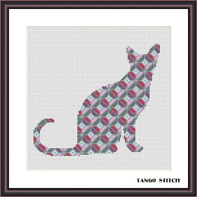 3D ornament easy cat cross stitch embroidery pattern - Tango Stitch